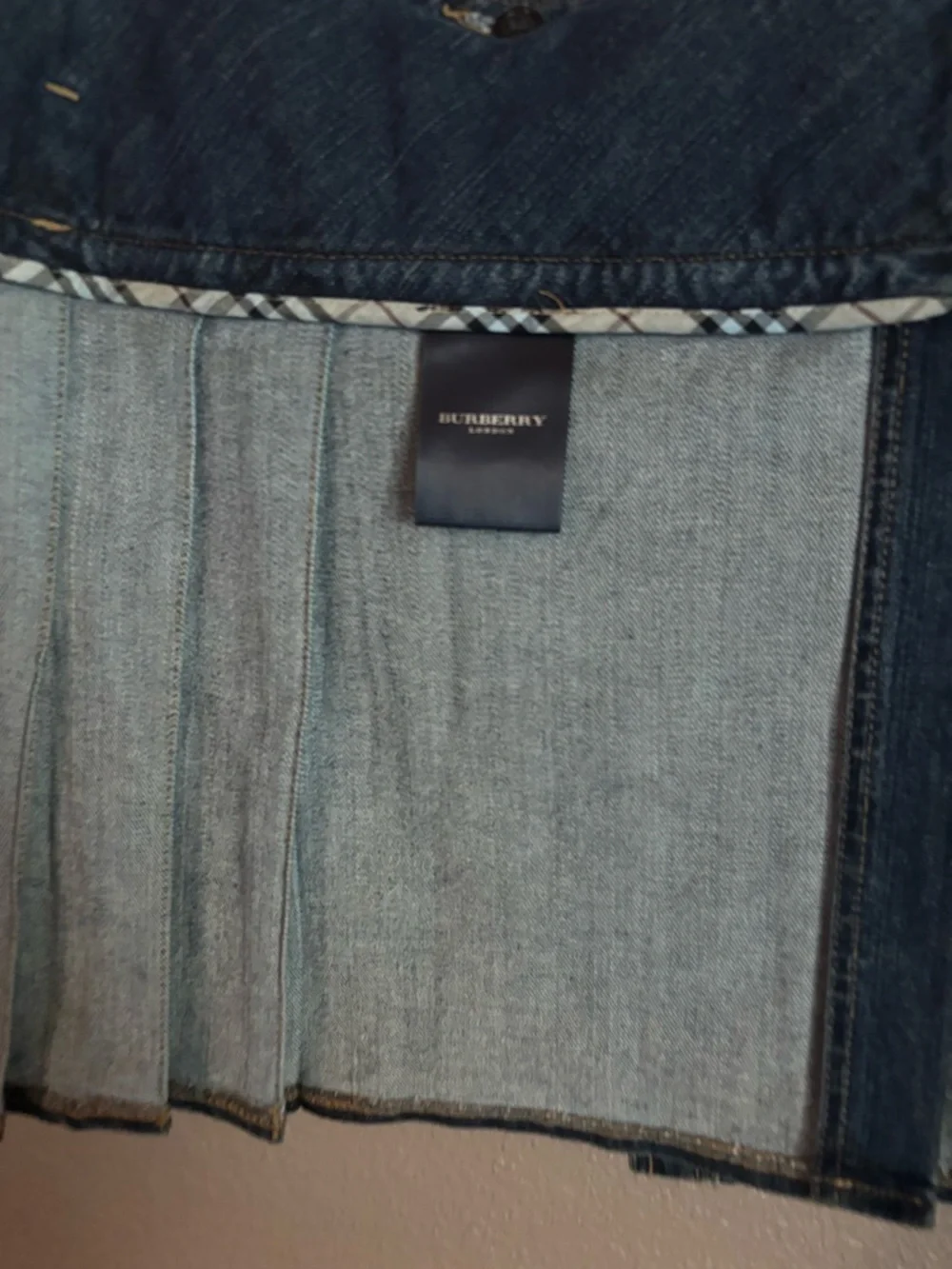 Burberry Dark Blue Denim Pleated Mini Skirt with Brown Double Belts - Picture 10 of 11
